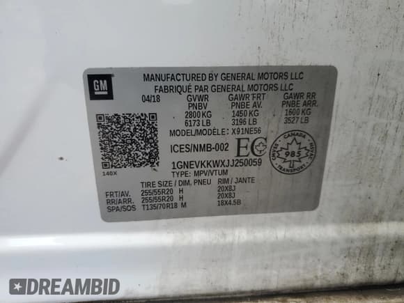 ✅ 2018 Chevrolet Traverse High Country • VIN: 1GNEVKKWXJJ250059 • Лот: 89818415. Опубликован ранее на Copart с пробегом 166 473 миль. Бесплатный доступ к архиву аукционных продаж из США и подробный отчёт об истории автомобиля на DreamBid. Изображение 14.