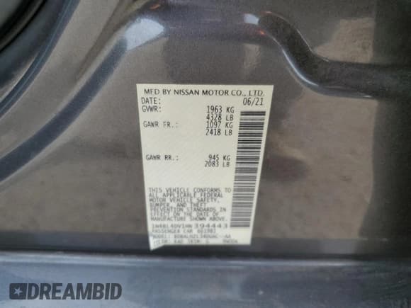 ✅ 2021 Nissan Altima SV • VIN: 1N4BL4DV1MN394443 • Lot: 92280575. Wystawiony na Copart z przebiegiem 33 518 mil. Bezpłatny archiwum sprzedaży aukcyjnych z USA i szczegółowy raport historii pojazdu na DreamBid. Zdjęcie 12.