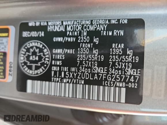 ✅ 2015 Hyundai Santa Fe • VIN: 5XYZUDLA7FG257747 • Лот: 92123315. Опубликован ранее на Copart с пробегом 113 418 миль. Бесплатный доступ к архиву аукционных продаж из США и подробный отчёт об истории автомобиля на DreamBid. Изображение 13.