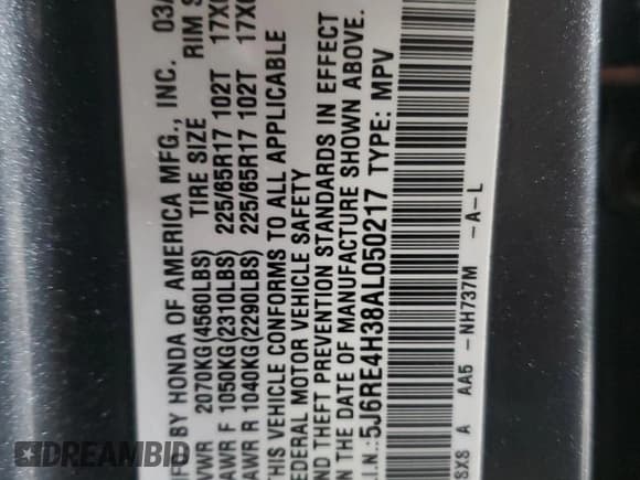✅ 2010 Honda CR-V LX • VIN: 5J6RE4H38AL050217 • Lot: 91626235. Wystawiony na Copart z przebiegiem 156 657 mil. Bezpłatny archiwum sprzedaży aukcyjnych z USA i szczegółowy raport historii pojazdu na DreamBid. Zdjęcie 13.
