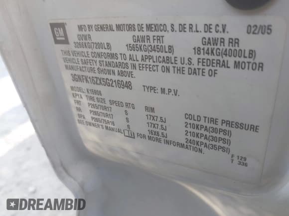 ✅ 2005 Chevrolet Suburban LT • VIN: 3GNFK16ZX5G216948 • Лот: 42670666. Опубликован ранее на IAAI с пробегом 326 932 миль. Бесплатный доступ к архиву аукционных продаж из США и подробный отчёт об истории автомобиля на DreamBid. Изображение 9.