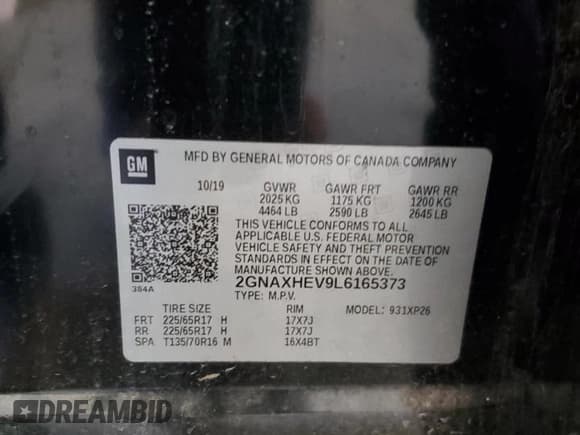 ✅ 2020 Chevrolet Equinox LS • VIN: 2GNAXHEV9L6165373 • Лот: 86661085. Опубликован ранее на Copart с пробегом 102 843 миль. Бесплатный доступ к архиву аукционных продаж из США и подробный отчёт об истории автомобиля на DreamBid. Изображение 13.