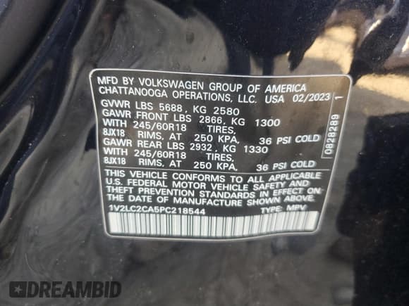 ✅ 2023 Volkswagen Atlas SE • VIN: 1V2LC2CA5PC218544 • Lot: 85970854. Listed on Copart with Not provided. Free auction sales archive from the USA and detailed vehicle history report at DreamBid. Image 15.