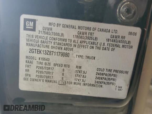 ✅ 2007 GMC Sierra 1500 SLE1 • VIN: 2GTEK13Z871179080 • Lot: 49233285. Listed on Copart with Not provided. Free auction sales archive from the USA and detailed vehicle history report at DreamBid. Image 12.