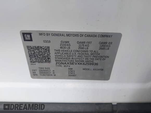 2019 Chevrolet Equinox LS с VIN 2GNAXSEVXK6259936, выставлен на аукционе IAAI как лот 43289491 с пробегом 75 201 миль миль и . История ставок и продаж доступна на DreamBid. Изображение 9.