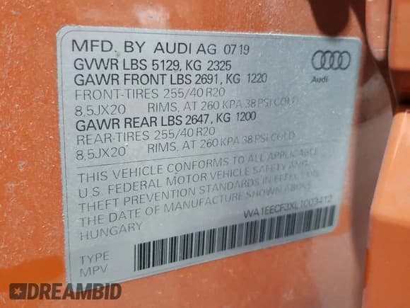 ✅ 2020 Audi Q3 S line Premium Plus • VIN: WA1EECF3XL1003412 • Lot: 92899395. Listed on Copart with 71,795 mi. Free auction sales archive from the USA and detailed vehicle history report at DreamBid. Image 13.