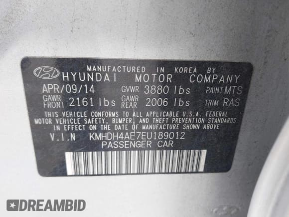 ✅ 2014 Hyundai Elantra SE • VIN: KMHDH4AE7EU189012 • Лот: 43640349. Опубликован ранее на IAAI с пробегом 121 063 миль. Бесплатный доступ к архиву аукционных продаж из США и подробный отчёт об истории автомобиля на DreamBid. Изображение 9.