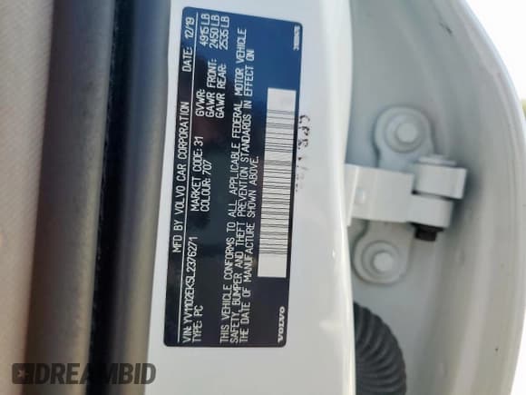 ✅ 2020 Volvo V60 Momentum • VIN: YV1102EK5L2376271 • Лот: 66282295. Опубликован ранее на Copart с пробегом 71 426 миль. Бесплатный доступ к архиву аукционных продаж из США и подробный отчёт об истории автомобиля на DreamBid. Изображение 13.