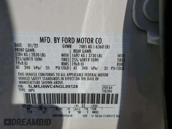 ✅ 2022 Lincoln Aviator Standard • VIN: 5LM5J6WC4NGL09128 • Лот: 53645835. Опубликован ранее на Copart с пробегом 45 791 миль. Бесплатный доступ к архиву аукционных продаж из США и подробный отчёт об истории автомобиля на DreamBid. Изображение 13.