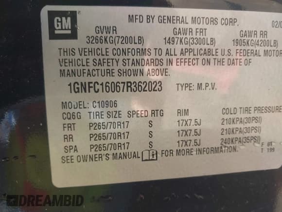 ✅ 2007 Chevrolet Suburban LTZ • VIN: 1GNFC16067R362023 • Лот: 43913023. Опубликован ранее на IAAI с пробегом 147 542 миль. Бесплатный доступ к архиву аукционных продаж из США и подробный отчёт об истории автомобиля на DreamBid. Изображение 9.
