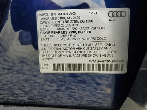 ✅ 2022 Audi Q5 S line Premium • VIN: WA1GAAFY9N2047743 • Лот: 81902095. Опубликован ранее на Copart с пробегом 30 356 миль. Бесплатный доступ к архиву аукционных продаж из США и подробный отчёт об истории автомобиля на DreamBid. Изображение 12.