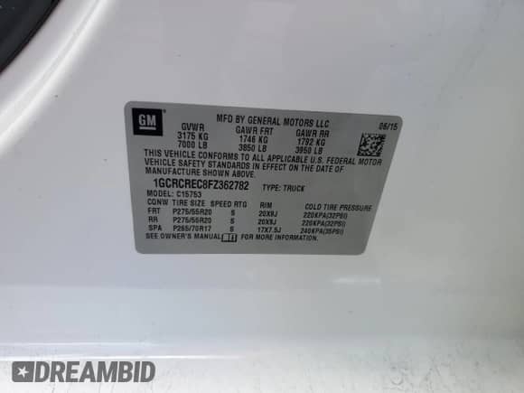 2015 Chevrolet Silverado 1500 LT with VIN 1GCRCREC8FZ362782, listed as a Copart auction lot 69407325 with 34,390 mi miles and Salvage title. Bid and sale history available at DreamBid. Image 12.