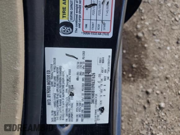 ✅ 2009 Mercury Milan Premier • VIN: 3MEHM08109R621626 • Лот: 67605294. Опубликован ранее на Copart с пробегом 169 220 миль. Бесплатный доступ к архиву аукционных продаж из США и подробный отчёт об истории автомобиля на DreamBid. Изображение 13.