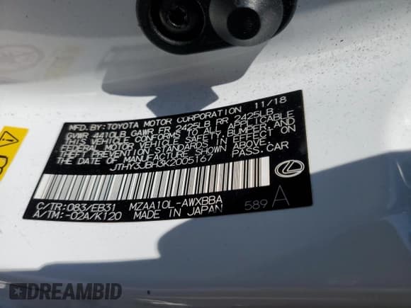 ✅ 2019 Lexus UX 200 • VIN: JTHY3JBH3K2005167 • Lot: 70430185. Listed on Copart with 32,489 mi. Free auction sales archive from the USA and detailed vehicle history report at DreamBid. Image 12.