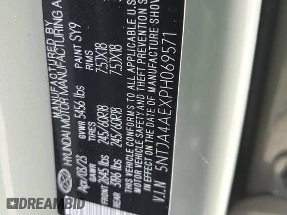 2023 Hyundai Santa Cruz SE with VIN 5NTJA4AEXPH069571, listed as a Copart auction lot 88413245 with 22,035 mi miles and Non repairable. Bid and sale history available at DreamBid. Image 13.