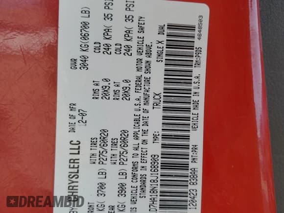 ✅ 2008 Dodge 1500 SLT • VIN: 1D7HA18N18J168909 • Лот: 84664264. Опубликован ранее на Copart с пробегом 171 315 миль. Бесплатный доступ к архиву аукционных продаж из США и подробный отчёт об истории автомобиля на DreamBid. Изображение 12.