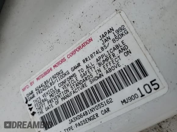 ✅ 1992 Mitsubishi 3000 GT • VIN: JA3XD64B1NY055162 • Lot: 54977065. Listed on Copart with 195,627 mi. Free auction sales archive from the USA and detailed vehicle history report at DreamBid. Image 12.