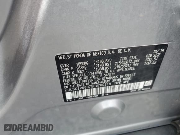 ✅ 2020 Honda HR-V EX-L • VIN: 3CZRU6H75LM700219 • Лот: 55804255. Опубликован ранее на Copart с пробегом 29 250 миль. Бесплатный доступ к архиву аукционных продаж из США и подробный отчёт об истории автомобиля на DreamBid. Изображение 13.