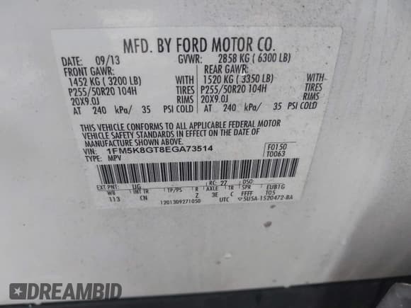 ✅ 2014 Ford Explorer Sport • VIN: 1FM5K8GT8EGA73514 • Лот: 41976301. Опубликован ранее на IAAI с пробегом 201 615 миль. Бесплатный доступ к архиву аукционных продаж из США и подробный отчёт об истории автомобиля на DreamBid. Изображение 9.