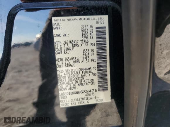 ✅ 2022 Nissan Frontier SV • VIN: 1N6ED1EKXNN688476 • Lot: 93519805. Listed on Copart with 56,717 mi. Free auction sales archive from the USA and detailed vehicle history report at DreamBid. Image 12.