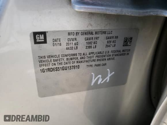 2016 Chevrolet Volt Premier с VIN 1G1RD6S51GU137810, выставлен на аукционе Copart как лот 47296403 с пробегом 73 637 миль миль и . История ставок и продаж доступна на DreamBid. Изображение 12.