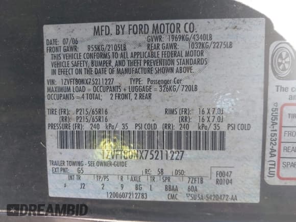 ✅ 2007 Ford Mustang Deluxe • VIN: 1ZVFT80NX75211227 • Лот: 43160650. Опубликован ранее на IAAI с пробегом 166 297 миль. Бесплатный доступ к архиву аукционных продаж из США и подробный отчёт об истории автомобиля на DreamBid. Изображение 9.