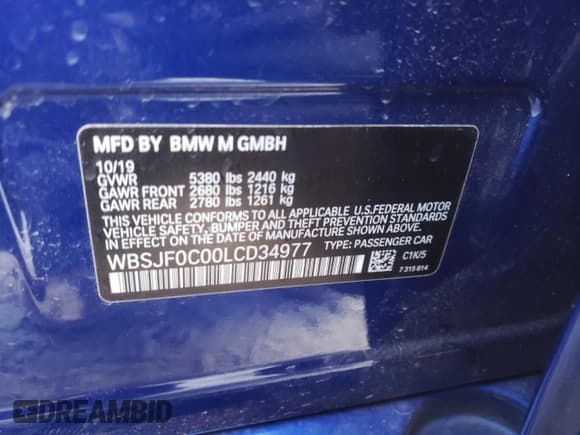 ✅ 2020 BMW M5 Competition • VIN: WBSJF0C00LCD34977 • Lot: 68220242. Wystawiony na Copart z przebiegiem 9 225 mil. Bezpłatny archiwum sprzedaży aukcyjnych z USA i szczegółowy raport historii pojazdu na DreamBid. Zdjęcie 12.