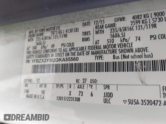 ✅ 2016 Ford Transit XL • VIN: 1FBZX2YM2GKA55560 • Lot: 43246796. Listed on IAAI with 166,361 mi. Free auction sales archive from the USA and detailed vehicle history report at DreamBid. Image 9.