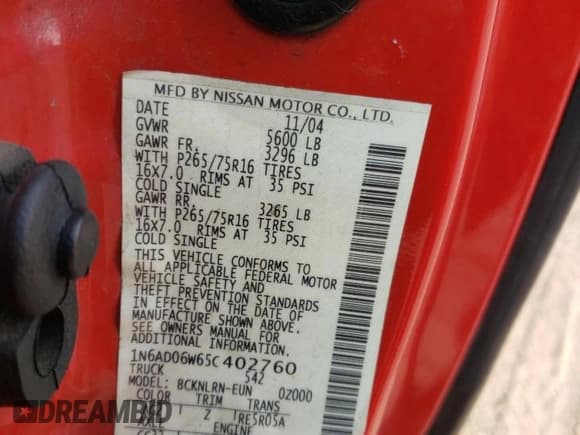 ✅ 2005 Nissan Frontier LE • VIN: 1N6AD06W65C402760 • Лот: 59474475. Опубликован ранее на Copart с пробегом 129 907 миль. Бесплатный доступ к архиву аукционных продаж из США и подробный отчёт об истории автомобиля на DreamBid. Изображение 12.