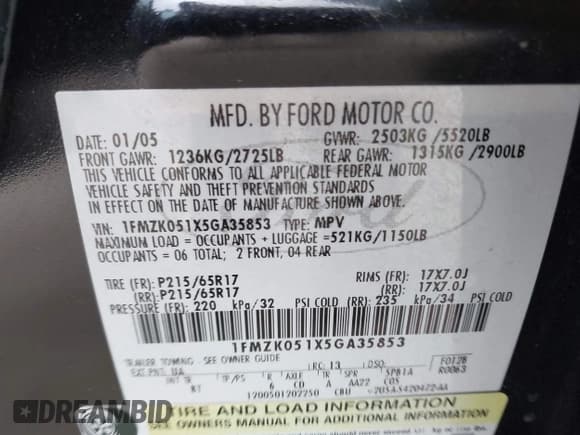 ✅ 2005 Ford Freestyle SEL • VIN: 1FMZK051X5GA35853 • Лот: 41881098. Опубликован ранее на IAAI с пробегом 210 378 миль. Бесплатный доступ к архиву аукционных продаж из США и подробный отчёт об истории автомобиля на DreamBid. Изображение 9.