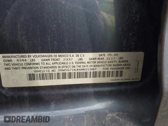 ✅ 2006 Volkswagen Jetta 2.5L • VIN: 3VWSG71K46M831887 • Лот: 41627363. Опубликован ранее на IAAI с пробегом 128 796 миль. Бесплатный доступ к архиву аукционных продаж из США и подробный отчёт об истории автомобиля на DreamBid. Изображение 9.