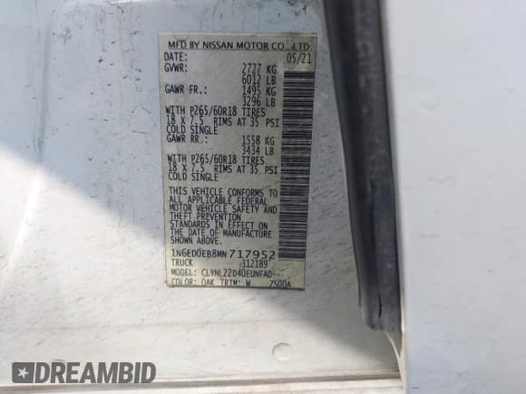✅ 2021 Nissan Frontier SV • VIN: 1N6ED0EB8MN717952 • Lot: 41995406. Wystawiony na IAAI z przebiegiem 67 048 mil. Bezpłatny archiwum sprzedaży aukcyjnych z USA i szczegółowy raport historii pojazdu na DreamBid. Zdjęcie 9.
