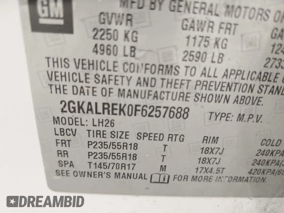 ✅ 2015 GMC Terrain SLE • VIN: 2GKALREK0F6257688 • Lot: 43149766. Listed on IAAI with 121,850 mi. Free auction sales archive from the USA and detailed vehicle history report at DreamBid. Image 9.