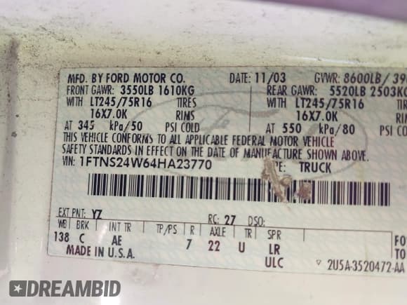 ✅ 2004 Ford Econoline Cargo • VIN: 1FTNS24W64HA23770 • Lot: 43358577. Wystawiony na IAAI z przebiegiem 346 306 mil. Bezpłatny archiwum sprzedaży aukcyjnych z USA i szczegółowy raport historii pojazdu na DreamBid. Zdjęcie 9.