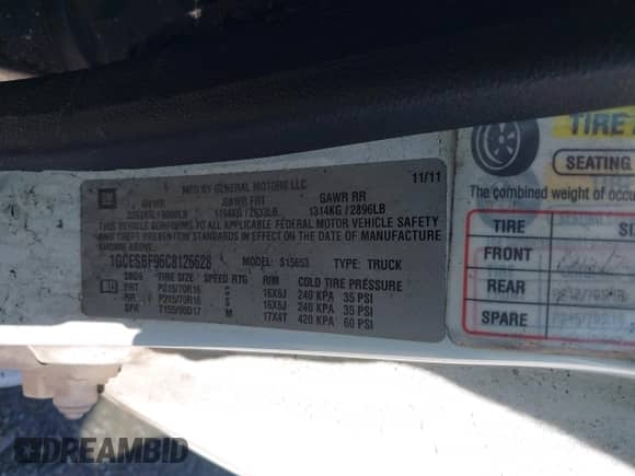 2012 Chevrolet Colorado Work Truck with VIN 1GCESBF96C8126628, listed as a IAAI auction lot 42926196 with 173,061 mi miles and . Bid and sale history available at DreamBid. Image 9.