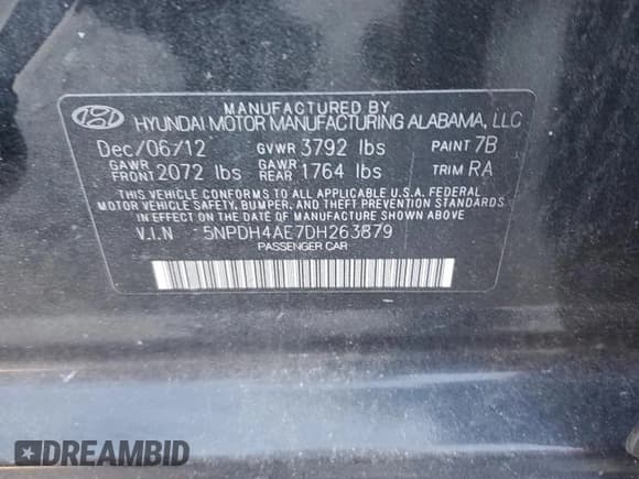 ✅ 2013 Hyundai Elantra GLS • VIN: 5NPDH4AE7DH263879 • Lot: 90371125. Listed on Copart with 187,227 mi. Free auction sales archive from the USA and detailed vehicle history report at DreamBid. Image 12.