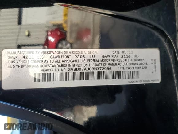 ✅ 2011 Volkswagen Jetta SE • VIN: 3VWDX7AJ8BM372986 • Lot: 90913285. Listed on Copart with 74,328 mi. Free auction sales archive from the USA and detailed vehicle history report at DreamBid. Image 12.