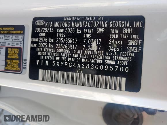✅ 2016 Kia Sorento LX • VIN: 5XYPG4A38GG095700 • Lot: 91735175. Listed on Copart with 119,846 mi. Free auction sales archive from the USA and detailed vehicle history report at DreamBid. Image 13.