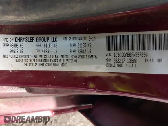 ✅ 2015 Chrysler 200 Limited • VIN: 1C3CCCAB6FN557890 • Lot: 43542900. Listed on IAAI with 168,624 mi. Free auction sales archive from the USA and detailed vehicle history report at DreamBid. Image 9.