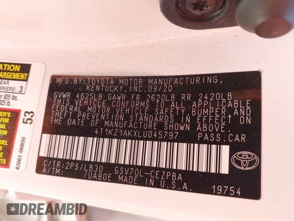 ✅ 2020 Toyota Camry XSE • VIN: 4T1KZ1AKXLU045797 • Lot: 43168302. Listed on IAAI with 76,965 mi. Free auction sales archive from the USA and detailed vehicle history report at DreamBid. Image 9.