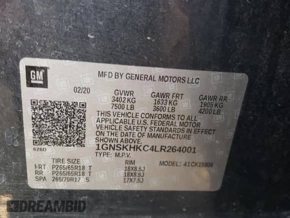 2020 Chevrolet Suburban LT z VIN 1GNSKHKC4LR264001, wystawiony jako Copart lot #69604574 z przebiegiem 88 147 mil mil oraz Szkoda całkowita • Salvage title. Historia ofert i sprzedaży dostępna na DreamBid. Obrazek 13.