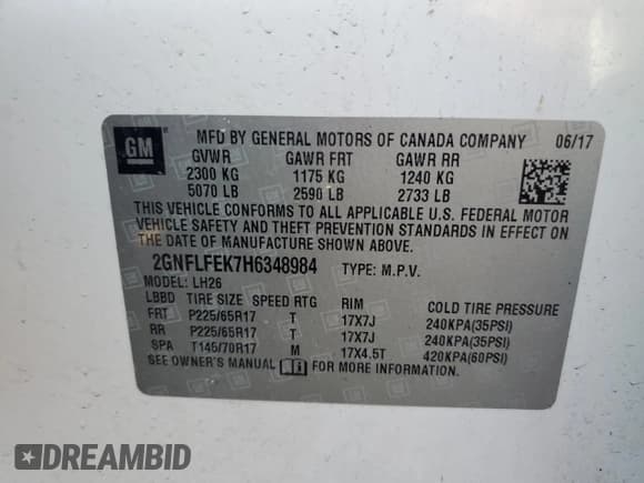 ✅ 2017 Chevrolet Equinox LT • VIN: 2GNFLFEK7H6348984 • Лот: 85342165. Опубликован ранее на Copart с пробегом Не указан. Бесплатный доступ к архиву аукционных продаж из США и подробный отчёт об истории автомобиля на DreamBid. Изображение 13.