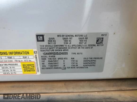 2013 Chevrolet Traverse LS with VIN 1GNKRFED2DJ249355, listed as a Copart auction lot 80835165 with 125,159 mi miles and Salvage title. Bid and sale history available at DreamBid. Image 13.