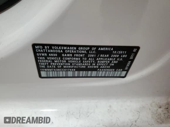 ✅ 2012 Volkswagen Passat SE • VIN: 1VWBM7A38CC017448 • Лот: 42329195. Опубликован ранее на Copart с пробегом 207 547 миль. Бесплатный доступ к архиву аукционных продаж из США и подробный отчёт об истории автомобиля на DreamBid. Изображение 12.