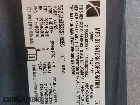 ✅ 2003 Saturn VUE • VIN: 5GZCZ53B33S905255 • Lot: 45093094. Wystawiony na Copart z przebiegiem 126 324 mil. Bezpłatny archiwum sprzedaży aukcyjnych z USA i szczegółowy raport historii pojazdu na DreamBid. Zdjęcie 13.