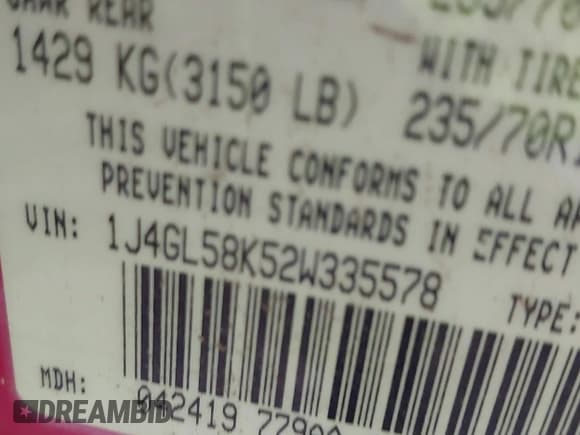 ✅ 2002 Jeep Liberty Limited • VIN: 1J4GL58K52W335578 • Lot: 43815066. Wystawiony na IAAI z przebiegiem 200 573 mil. Bezpłatny archiwum sprzedaży aukcyjnych z USA i szczegółowy raport historii pojazdu na DreamBid. Zdjęcie 9.