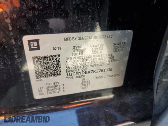 ✅ 2019 Chevrolet Silverado 1500 LT • VIN: 1GCRYDEK7KZ261335 • Lot: 60326435. Wystawiony na Copart z przebiegiem 56 909 mil. Bezpłatny archiwum sprzedaży aukcyjnych z USA i szczegółowy raport historii pojazdu na DreamBid. Zdjęcie 13.