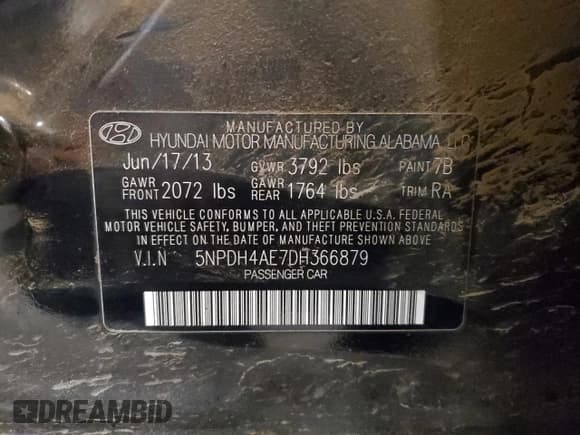 ✅ 2013 Hyundai Elantra Limited • VIN: 5NPDH4AE7DH366879 • Lot: 90892665. Listed on Copart with 259,693 mi. Free auction sales archive from the USA and detailed vehicle history report at DreamBid. Image 12.