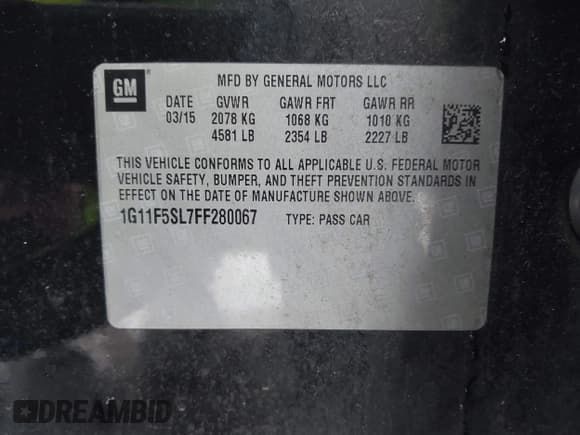 ✅ 2015 Chevrolet Malibu LTZ • VIN: 1G11F5SL7FF280067 • Lot: 43622449. Listed on IAAI with 106,803 mi. Free auction sales archive from the USA and detailed vehicle history report at DreamBid. Image 9.