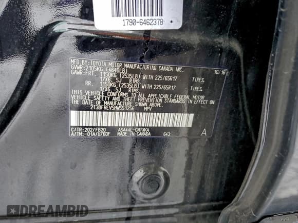 ✅ 2017 Toyota RAV4 LE • VIN: 2T3BFREV5HW551256 • Lot: 94876155. Listed on Copart with 98,347 mi. Free auction sales archive from the USA and detailed vehicle history report at DreamBid. Image 14.